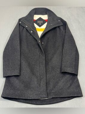 Pendleton Campbell Wool Coat Women's Medium Charcoal Hudson Bay Stripe Jacket